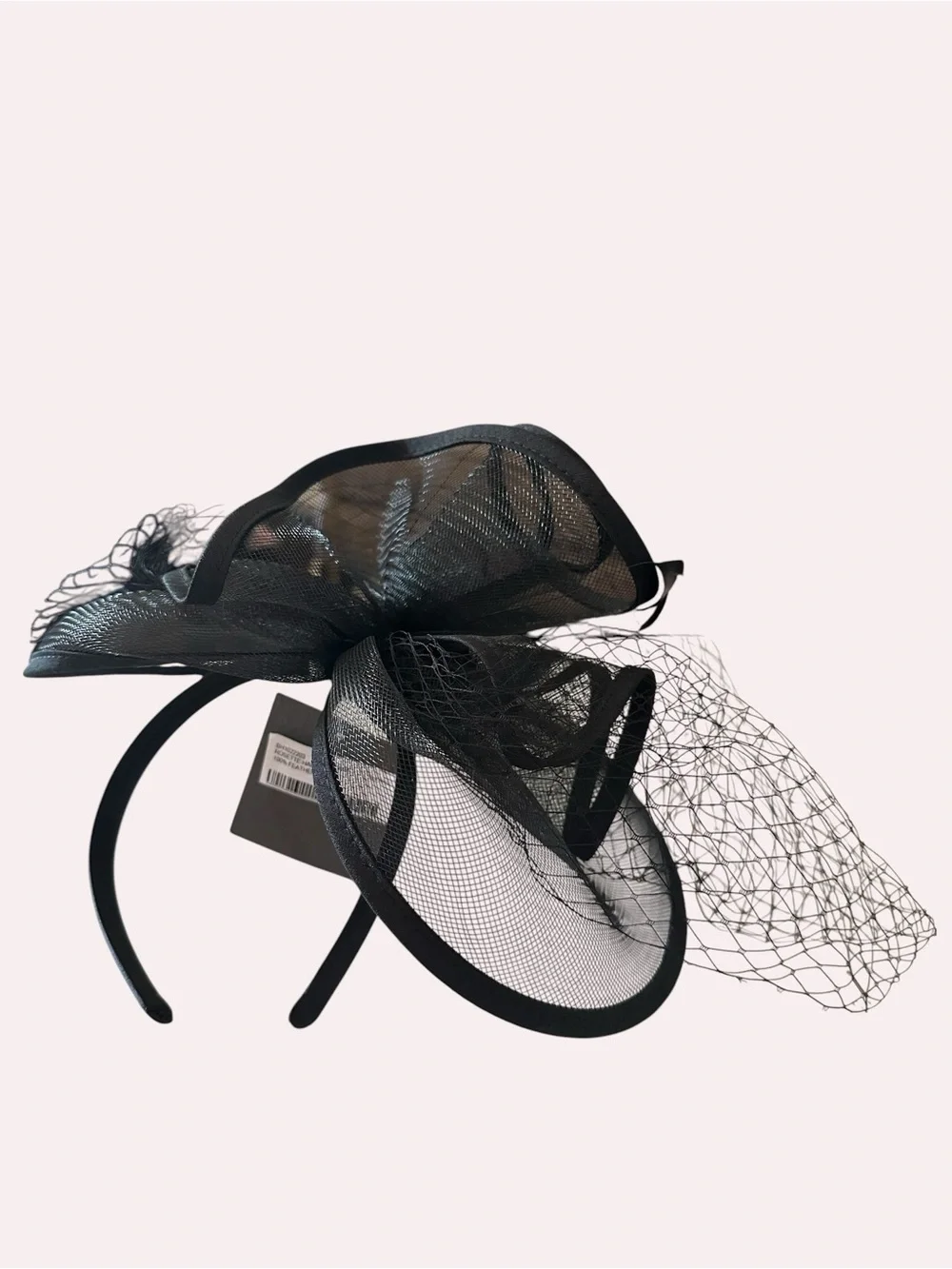 Bellissima Black Rosette Fascinator Headband with Birdcage Veil